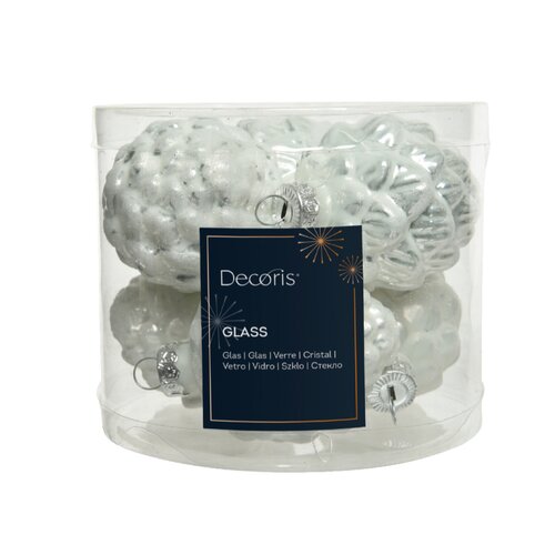 Decoris kerstballen dennenappel glas winterwit 6 stuks - D 5 cm