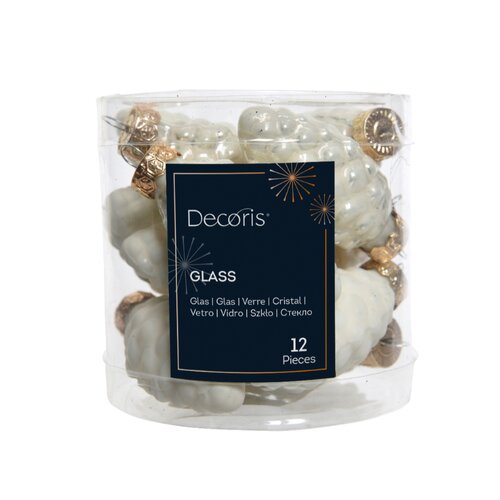 Decoris kerstbal dennenappel glas Wool white D 2.5 cm 12 stuks