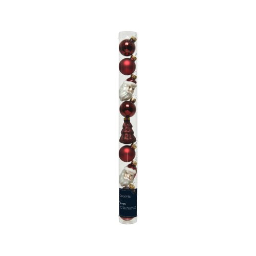 Decoris kerstbal figuren glas ossenbloed rood 9 stuks - D 2,7 cm