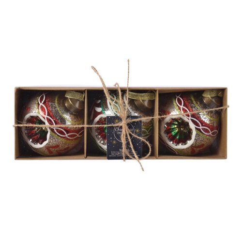 Decoris kerstballen glas antique leaf border, reflex mix