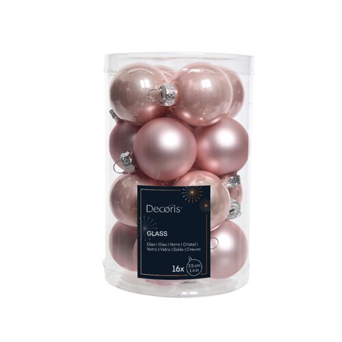 Decoris kerstbal glas Blush pink D 3.5 cm 16 stuks