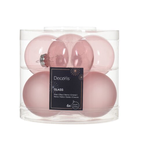 Decoris kerstbal glas Blush pink D 6 cm 6 stuks