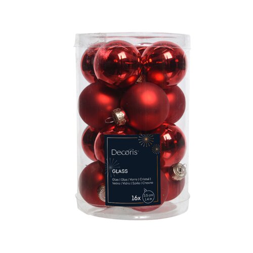 Decoris kerstbal glas Christmas red D 3.5 cm 16 stuks