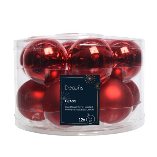 Decoris kerstballen glas kerstrood D 5 cm 12 stuks