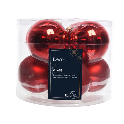 Decoris kerstbal glas Christmas red D 7 cm 8 stuks