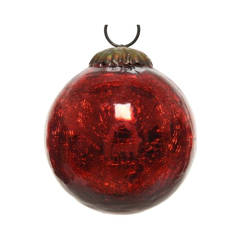 Decoris Kerstbal glas crackle - rood