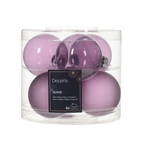 Decoris kerstbal glas Crystal lilac D 6 cm 6 stuks