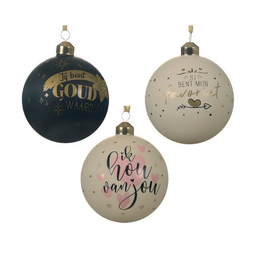 Decoris kerstbal glas dutch text decals 3ass