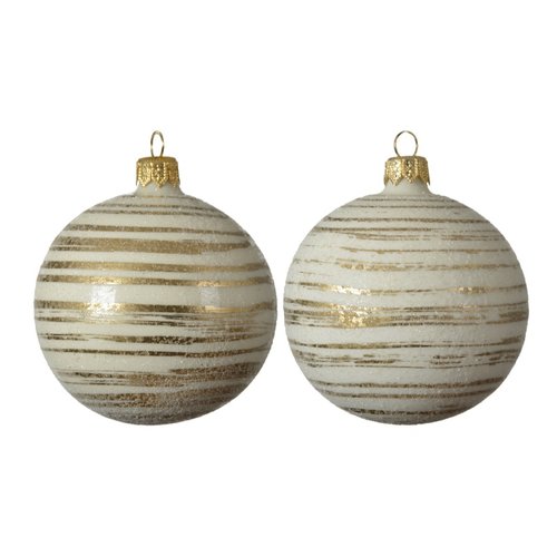 Decoris Kerstbal glas gold brush stripes with sponged ballotine 2ass - WolWit