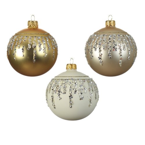 Decoris Kerstbal glas matt glitter lines 3kl.ass