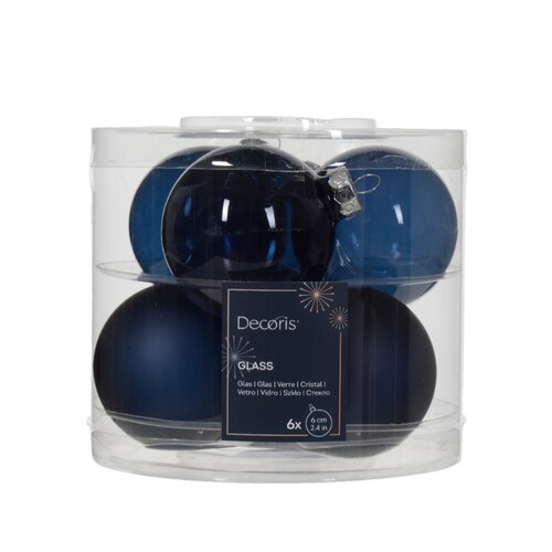 Decoris kerstbal glas Night blue D 6 cm 6 stuks