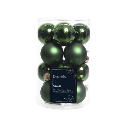 Decoris kerstbal glas Pine green D 3.5 cm 16 stuks