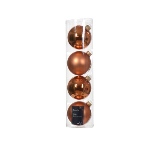 Decoris kerstbal glas Red copper 4 stuks - D 10 cm