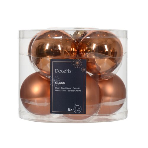 Decoris kerstbal glas Red copper D 7 cm 8 stuks