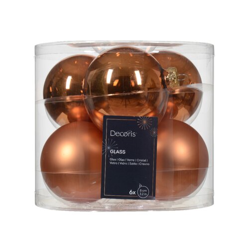 Decoris kerstbal glas Red copper 6 stuks - D 8 cm