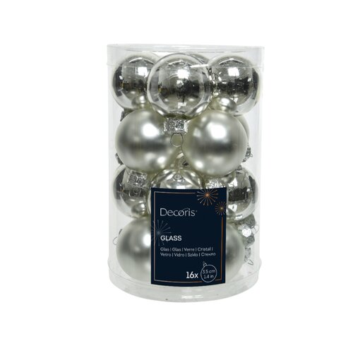 Decoris kerstbal glas Silver D 3.5 cm 16 stuks