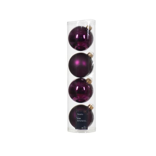 Decoris kerstbal glas violet 4 stuks - D 10 cm