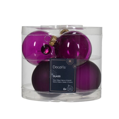 Decoris kerstbal glas violet D 6 cm 6 stuks