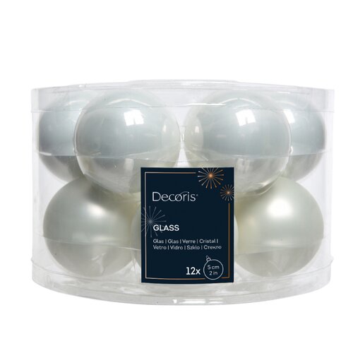 Decoris kerstballen glas winterwit D 5 cm 12 stuks