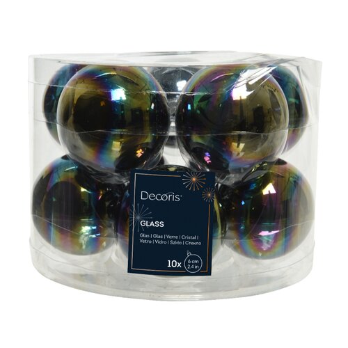 Decoris kerstbal glas Zwart iris D 6 cm 10 stuks