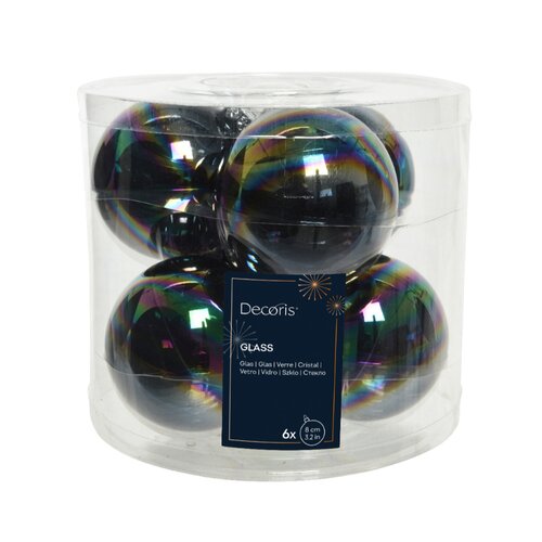 Decoris kerstbal glas Zwart iris D 8 cm 6 stuks