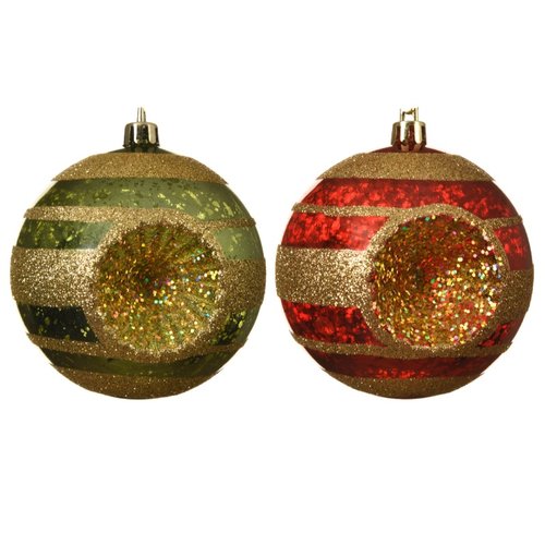 Decoris Kerstbal kunststof antique gold glitter 2ass