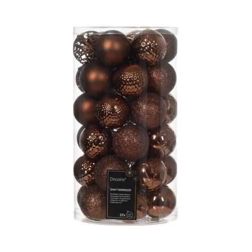 Decoris kerstbal kunststof espresso 37 stuks - D 6 cm