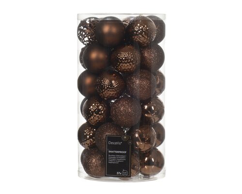 Decoris kunststof kerstballen tube espresso - 37 stuks