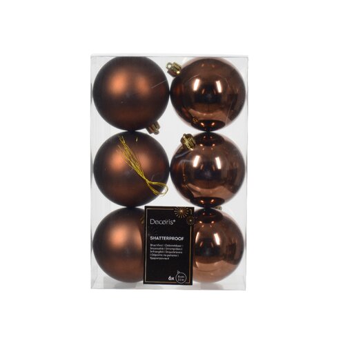 Decoris kerstbal kunststof Espresso D 8 cm 6 stuks