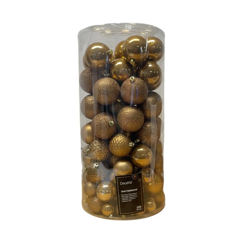 Decoris kunststof kerstballen ginger brown 100 stuks - D 4/6/8 cm