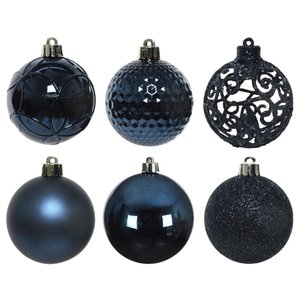 Decoris kerstbal kunststof night blue 37 stuks - D 6 cm - afbeelding 2