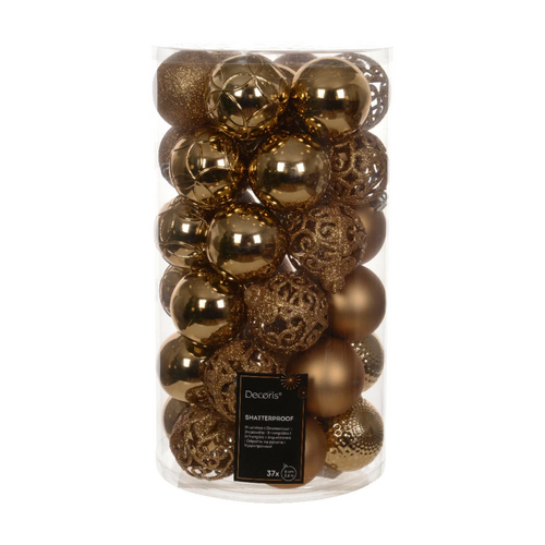 Decoris kerstbal kunststof peacan brown 37 stuks - D 6 cm