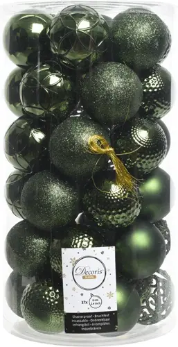 Decoris kerstbal kunststof pine green 37 stuks - D 6 cm