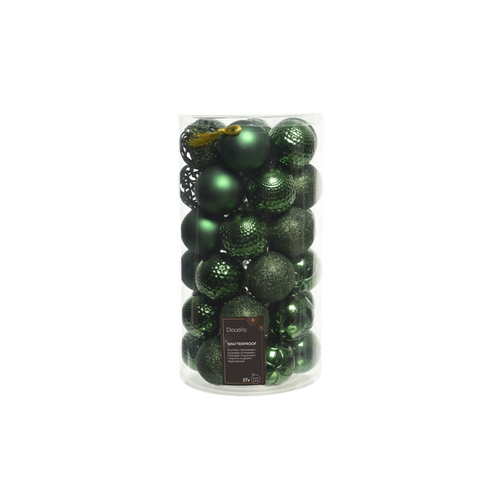 Decoris kerstbal kunststof Pine green D 6 cm 37 stuks