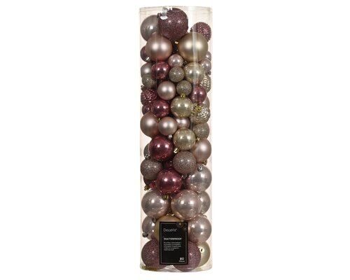 Decoris kerstbal kunststof Roze D 6 cm 80 stuks