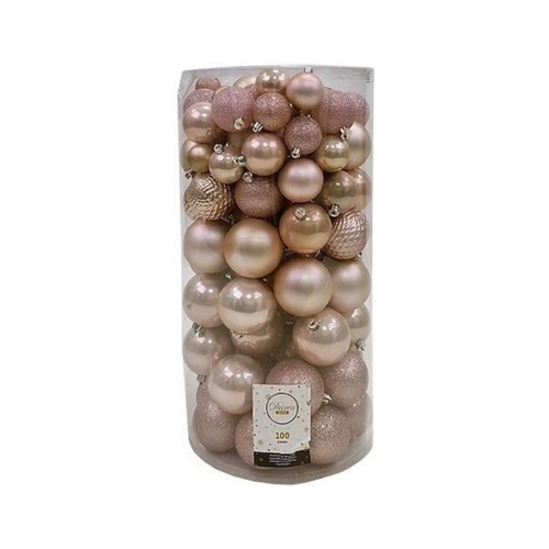 Decoris kunststof kerstballen sparkling rosé 100 stuks - D 4/6/8 cm - afbeelding 1