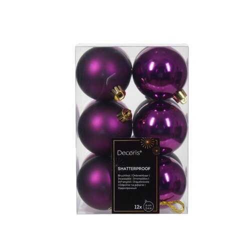 Decoris kerstbal kunststof violet D 6 cm 12 stuks