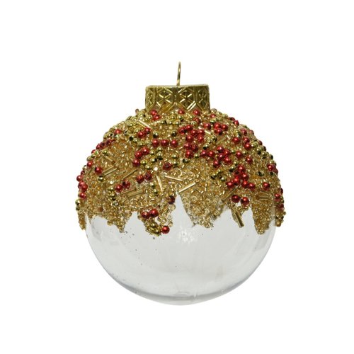 Decoris Kerstbal op draad kunststof transparant gold and red beads - Goud