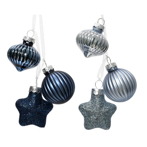 Decoris kerstbal trosmix glas Blauw 11.5 cm