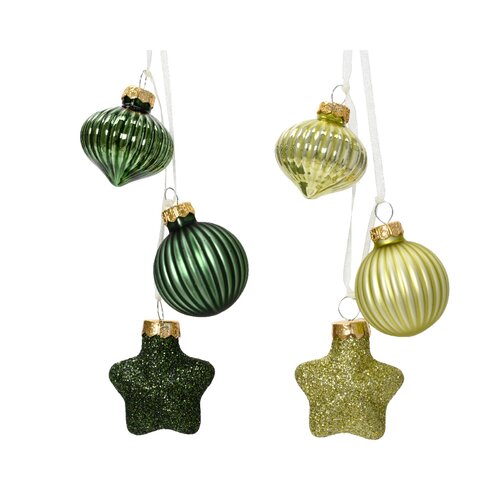 Decoris kerstbal trosmix glas Groen 11.5 cm