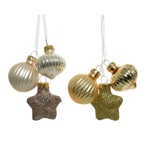 Decoris kerstbal trosmix glas parel en goud 11.5 cm