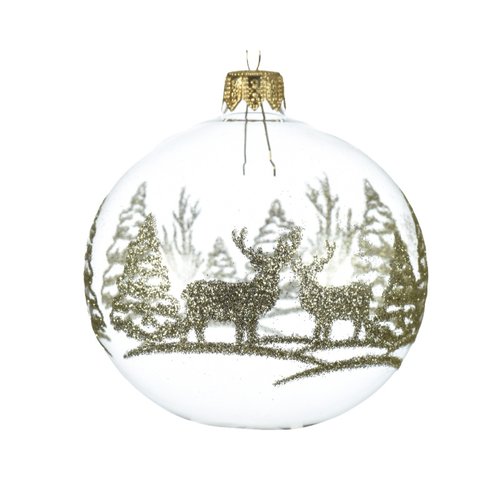 Decoris Kerstballen glas clear deer in forest - transparant