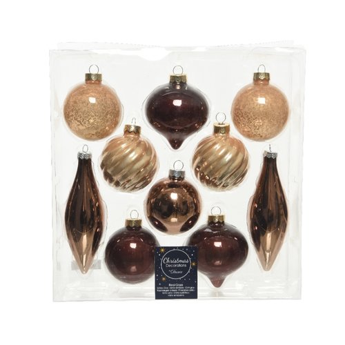 Decoris Kerstballen glas shiny-enamel-antique mix - Bruin