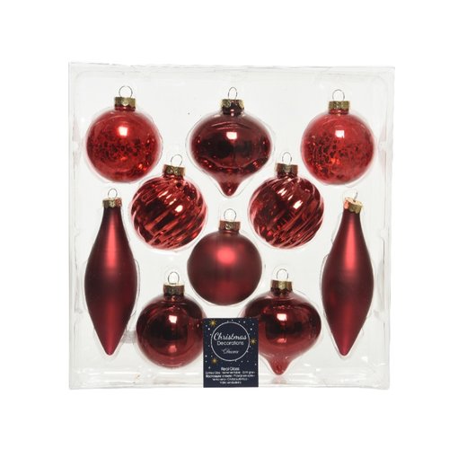 Decoris Kerstballen glas shiny-matt-enamel-antique mix - Kerstrood/kleur(en)