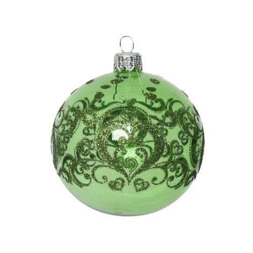 Decoris Kerstballen glas transparent shiny heart curl border - mistletoe groen