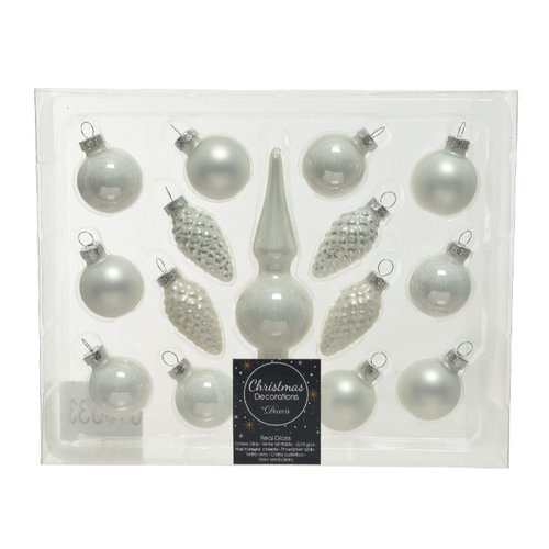 Decoris Kerstballenset glas 15 stuks - Wit