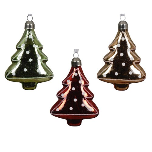 Decoris kerstboom hanger glas assortie - L 7 x B 3,5 x H 10 cm