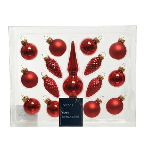 Decoris kerstboomdecoratieset glas Christmas red 15-delig