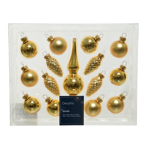 Decoris kerstboomdecoratieset glas Light gold 15-delig