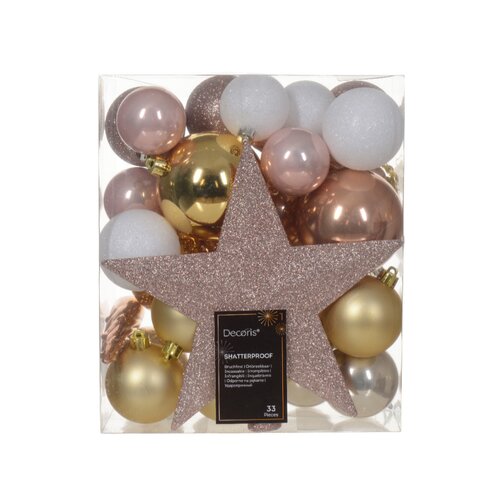 Decoris kerstboomdecoratieset kunststof Blush pink 15-delig